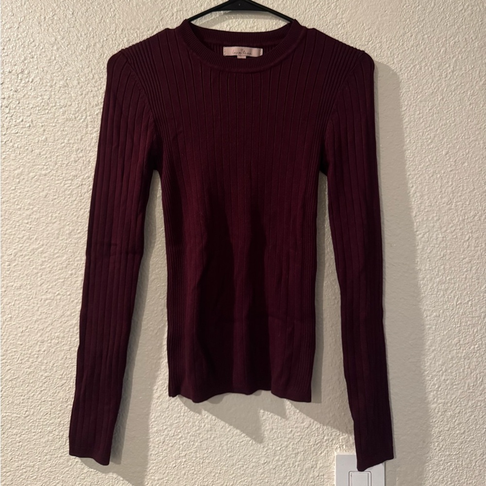 Love Tree Ribbed Long Sleeve Top - Deep Burgundy